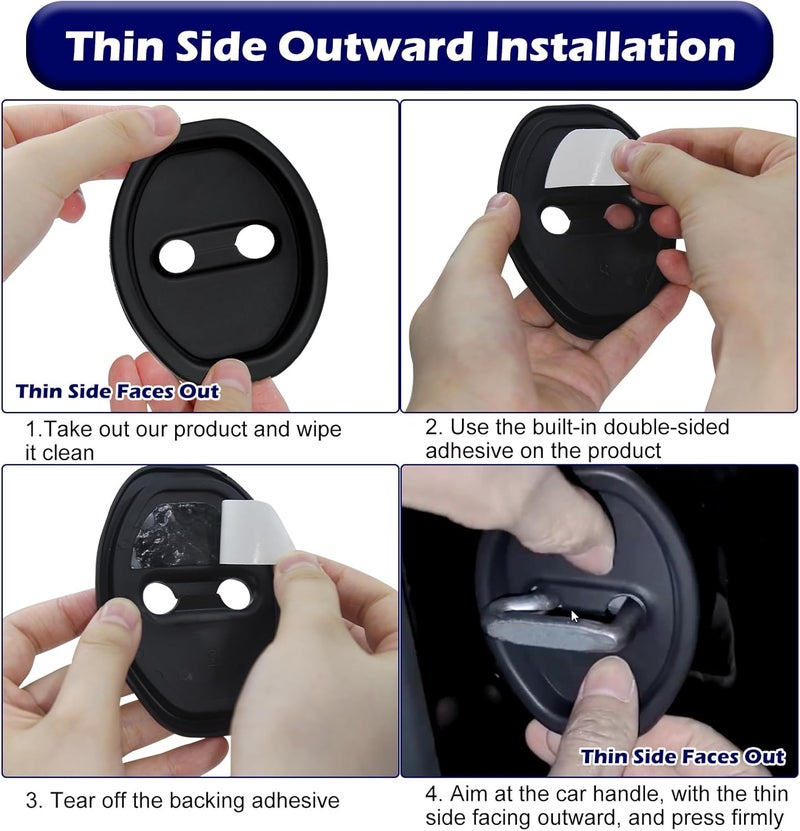 FOJOO Car Door Latch Cover – 4PCS Universal Silicone Lock Protector, Noise Reduction, Shock Absorption, Dust & Rust, Self-Adhesive Door Lock Latch Protector Car Accessories for Most Vehicles (Black) - Image 3